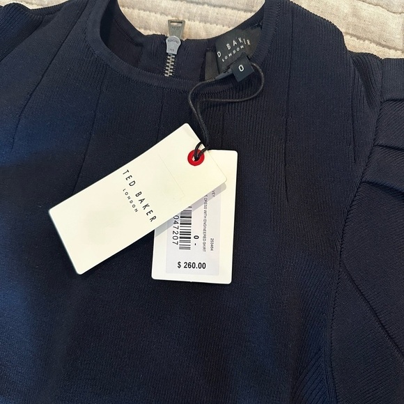 NWT Ted Baker London Navy Velvey Puff Sleeve Women's Dress Size 0 - Picture 7 of 10